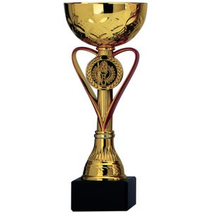 Trofee/prijs beker - goud - rood - hart - luxe beker - kunststof - 20 x 8 cm - sportprijs