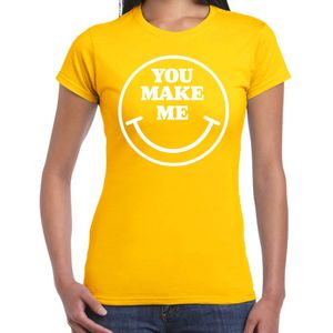 Bellatio Decorations - Verkleed T-shirt - Geel - Dames - Smiley - Carnaval