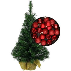 Mini kerstboom/kunst kerstboom H75 cm inclusief kerstballen rood