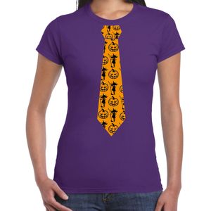 Halloween/thema verkleed feest stropdas t-shirt heks en pompoen voor dames - paars