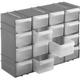 2x stuks ophangbare grijze gereedschap assortimentsdozen/sorteerdozen met 16 vakken 22 cm