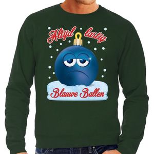 Foute kerstborrel sweater / kersttrui Blauwe ballen / blue balls groen voor heren