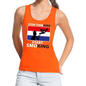 Stop thinking start smoking tanktop / mouwloos shirt  oranje dames