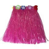 Hawaii thema verkleed rokje - 2x - raffia - roze - 40 cm - volwassenen