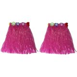 Hawaii thema verkleed rokje - 2x - raffia - roze - 40 cm - volwassenen