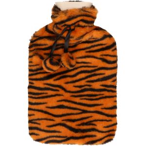 H&amp;S Collection Warmwaterkruik - met zachte dierenprint hoes - oranje/zwart - 1,75L - kruik