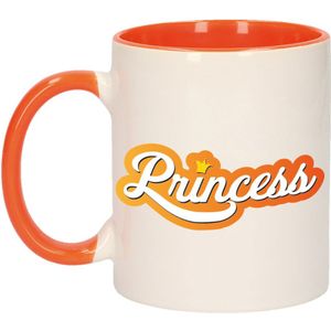 Koningsdag Princess beker / mok wit en oranje - 300 ml - oranje bekers