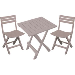 Sunnydays Klapstoelen 2x met bijzettafeltje set - buiten - beige - kunststof