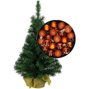 Mini kerstboom/kunst kerstboom H35 cm inclusief kerstballen oranje