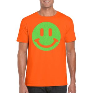 Bellatio Decorations Verkleed shirt heren - smiley - oranje - carnaval/foute party - feestkleding