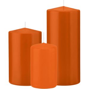 Stompkaarsen set van 6x stuks oranje 12-15-20 cm
