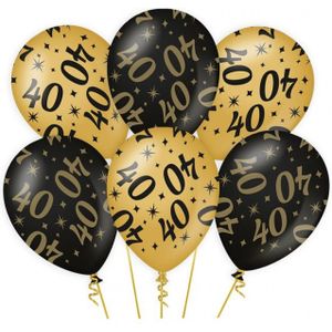 18x stuks leeftijd verjaardag feest ballonnen 40 jaar geworden zwart/goud 30 cm