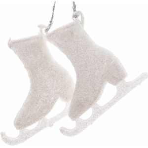 Kerstboomdecoratie hangers witte schaatsen 8 stuks - 8 cm - Kerstversiering witte schaatjes - Kerstdecoratie