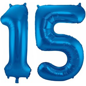 Cijfer ballonnen opblaas - Verjaardag versiering 15 jaar - 85 cm blauw