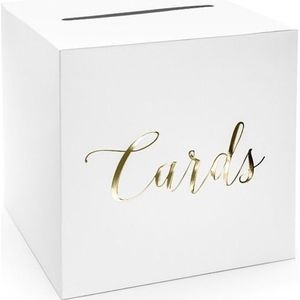 Witte bruiloft enveloppendoos met gouden tekst 24 x 24 cm van karton