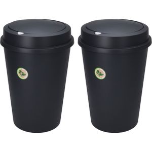 2x Stuks Prullenbakken/afvalemmers - 47L - gerecycled kunststof - zwart