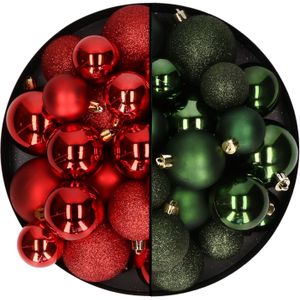 Kerstballen 60x stuks - mix donkergroen/rood - 4-5-6 cm - kunststof