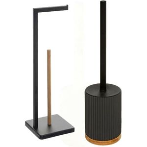 5Five - WC-borstel/Toiletborstel met toiletrolhouder set in het zwart