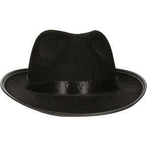 Atosa Carnaval verkleed hoed voor een Maffia/gangster - zwart - polyester - heren/dames