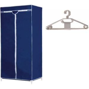 Mobiele opvouwbare kledingkast met blauwe hoes 160 cm incl 10 kledinghangers