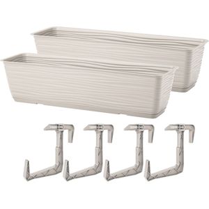 Form Plastic Balkon plantenbak Balustrade - 2x - incl ophangbeugels - lichtgrijs - L40 x B17 x H14