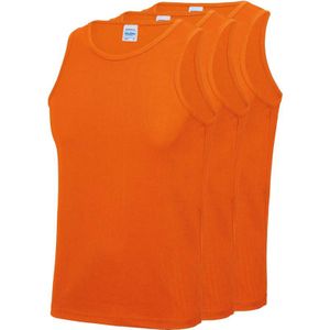 Multipack 3x Maat S - Sportkleding sneldrogende mouwloze shirts oranje voor mannen/heren