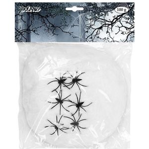 Boland Decoratie spinnenweb/spinrag met spinnen - 100 gram - wit - Halloween/horror versiering