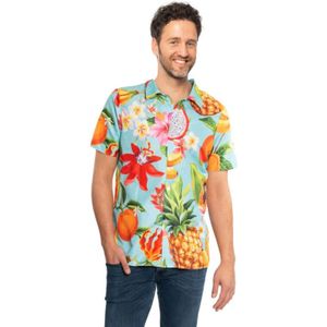 PartyChimp Tropical party Hawaii blouse heren - bloemen/fruit - blauw - carnaval/themafeest - Hawaii party