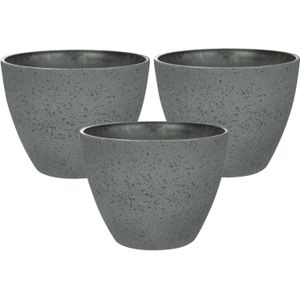 Ter Steege Bloempot/plantenpot - 3x - buiten - antraciet - D13/H12 cm