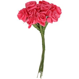 Rayher Decoratie roosjes satijn - bosje van 12 - fuchsia roze - 12 cm