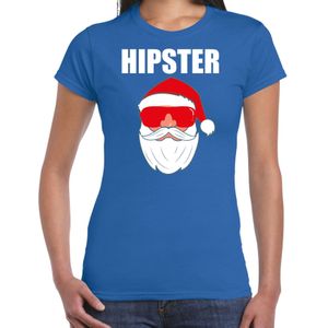 Blauw Kerstshirt / Kerstkleding Hipster voor dames met Kerstman met zonnebril