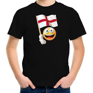 Engeland fan shirt met emoticon en Engels zwaaivlaggetje zwart voor kinderen