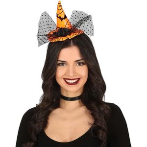 Halloween heksenhoed - mini hoedje op diadeem - one size - oranje - meisjes/dames