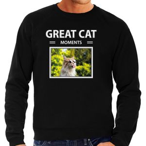 Rode kat foto sweater zwart voor heren - great cat moments cadeau trui katten liefhebber