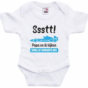 Bellatio Decorations baby rompertje - Auto Race Papa - wit/blauw - vaderdag/babyshower cadeau