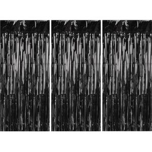 PartyDeco Folie deurgordijn/feestgordijn - 3x - zwart - 90 x 250 cm