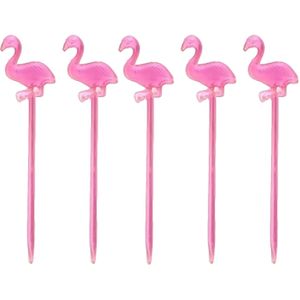 Cocktail/tapas prikkers - flamingo - 50x stuks - roze - kunststof - 8 cm