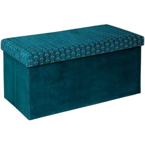 Atmosphera Poef/krukje/hocker Royal - Opvouwbare opslag box - fluweel Smaragd groen - 76 x 38 x 38 cm