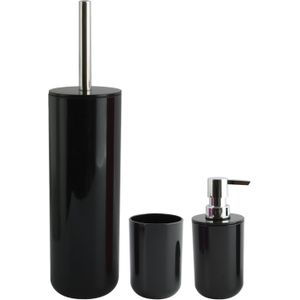 MSV Badkameraccessoire Moods - toiletborstel in houder - beker - zeeppompje - zwart - kunststof