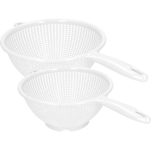 Plasticforte Keuken vergieten/zeef met steel - 2x stuks - kunststof - Dia 22/24 cm - wit