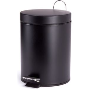 MSV Prullenbak/pedaalemmer - metaal - zwart - 3 liter - 17 x 25 cm - Badkamer/toilet