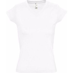 Set van 2x stuks dames t-shirt  V-hals wit 100% katoen slimfit, maat: 44 (2XL)
