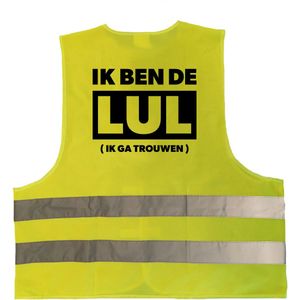 Geel veiligheidsvest voor een vrijgezellenfeest ik ben de lul voor volwassenen