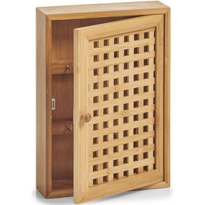 Zeller Sleutelkastje - bruin - bamboehout - 8 haakjes - 19 x 27 cm