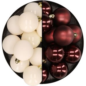 Kunststof kerstballen 6 cm  - 24x stuks - wol wit en bruin