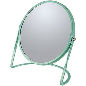 Make-up spiegel Cannes - 5x zoom - metaal - 18 x 20 cm - salie groen - dubbelzijdig