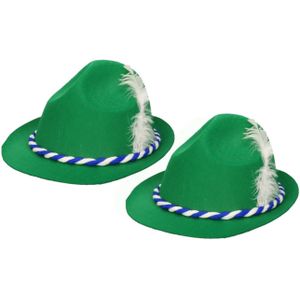 2x stuks groene bierfeest/oktoberfest hoed met blauw/wit Beieren koord verkleed accessoire voor dames/heren