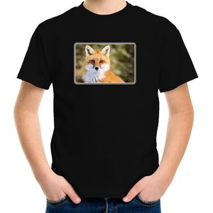 Dieren t-shirt met vossen foto zwart voor kinderen - vos cadeau shirt
