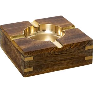 Terras asbak vierkant metaal/hout 10 x 4 cm goud