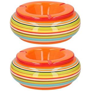 Storm asbak 2x stuks Keramiek oranje/multi-kleur 17 x 8 cm